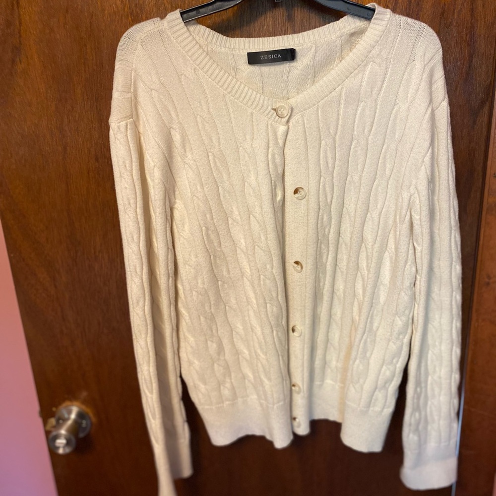 ZESICA Women's Cream Cable Knit Cardigan